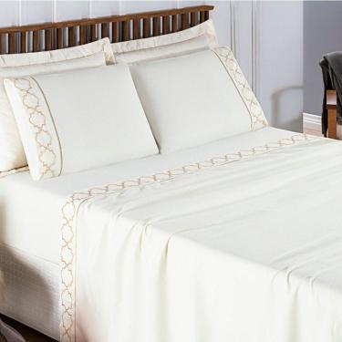 Imagem de Jogo De Lençol Queen 300 Fios Bordado Infinity 4 Peças - Palha