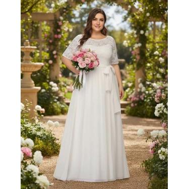 Imagem de Vestido Noiva 55 Longo Renda Plus Size Festa Casamento Civil - ShoopWe