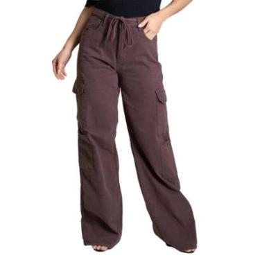 Imagem de Calça Sarja Sawary Wide Leg - 279524 - Marrom 48-Feminino