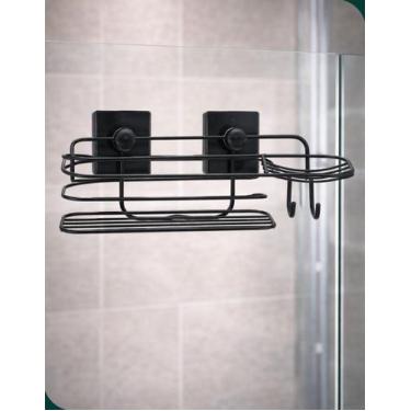 Imagem de Porta Shampoo Saboneteira Dupla Face 3M Arthi Black Preto Instalação S