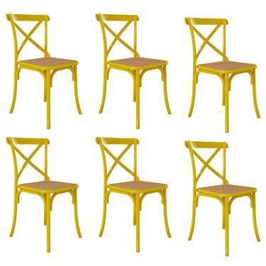 Imagem de Kit 6 Cadeiras Cross Katrina X em Aço para Mesa Sala Cozinha Assento Bege - Amarelo/bege