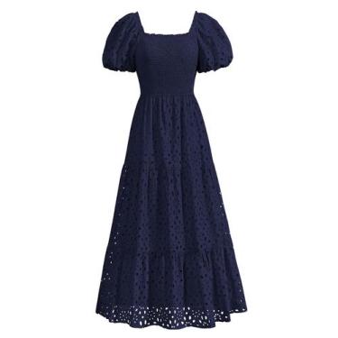 Imagem de Vestido PRETTYGARDEN, verão 2025, ilhós, gola quadrada, manga folhada