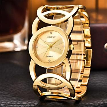 Imagem de Relógio Bracelete Feminino Xinew Analógico Quartzo Aço Luxo, Dourado