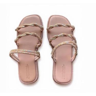 Imagem de sandalia papete feminina flat pedraria strass leve sola ultra comfort 