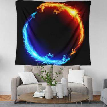Imagem de Tapeçaria para pendurar na parede Dragão de Fogo e Gelo 100x150cm - ta