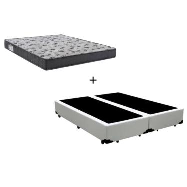 Imagem de Cama Box Casal Bipartido 138 Tecido Sintético Branco com Colchão De Espuma - D33 Ortobom ISO 100 58x138x188