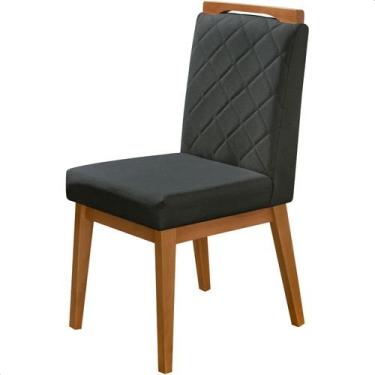 Imagem de Cadeira de Jantar Estofada Luna Linho Cinza Escuro Base Madeira  - ARK