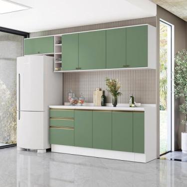 Imagem de Armário de Cozinha Completa Garrafeiro 100% MDF 280cm Branco/Verde Cel