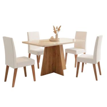 Imagem de Conjunto Sala de Jantar Mesa 1,20m com vidro Anjos 4 Cadeiras Veludo Milano Viero