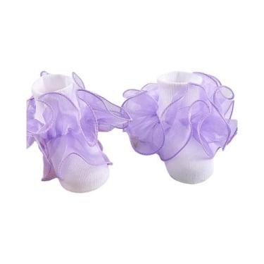 Imagem de Meias De Tornozelo Com Babados Para Meninas, Macias E Respiráveis, Est