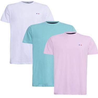 Imagem de Kit Camiseta Industrie Básica Bordada França Clássico  Algodão Premium Masculina 3 peças Cores-Masculino