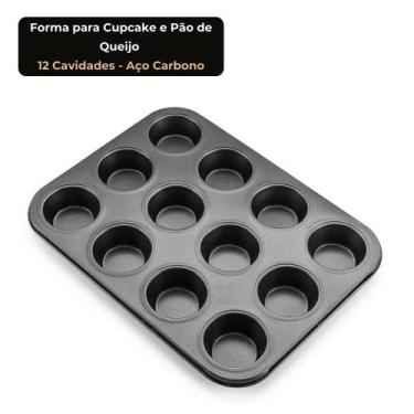 Imagem de Forma Cupcake e Pão de Queijo 12 Cavidades Aço Carbono 26,5x35,5cm Ant