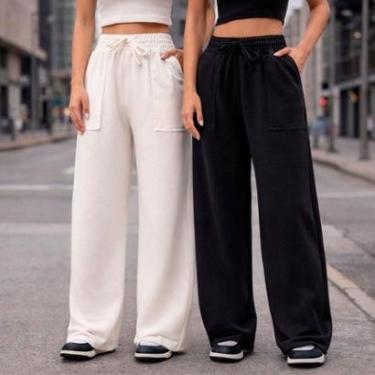 Imagem de Kit 2 Calças Pantalona Feminina Moletinho Dia a Dia-Feminino