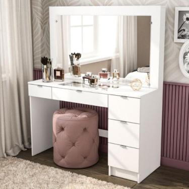 Imagem de Penteadeira Camarim com Espelho e Visor de Vidro 5 Gavetas Lana Mobika