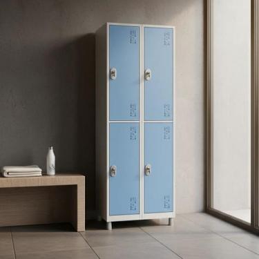 Imagem de Roupeiro Aço 4 Portas 191x85x40Cm Academia Vestiário Tranca - W3, Azul