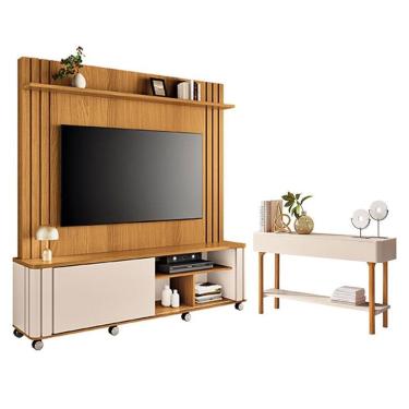Imagem de Estante Home Theater Trinus Cinamomo Off White Com Aparador Fiero Off White - Hb Móveis