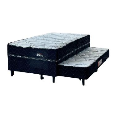 Imagem de Cama Box com Cama Auxiliar Macro Solteirão com Colchão Molas Ensacadas Tecido 108x198x60cm Cinza Topázio