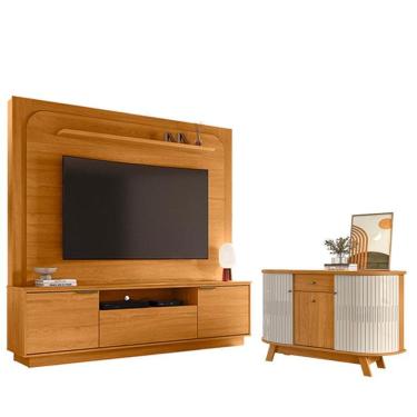 Imagem de Estante Home Theater Nilo Sem Pés Cinamomo Com Aparador Para Sala Buffet Monza Cinamomo...