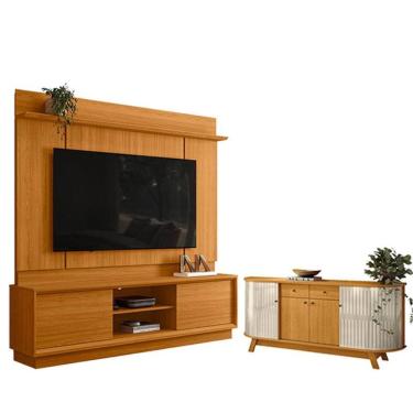 Imagem de Estante Home Theater Siena Sem Pés Com Aparador Para Sala Buffet Mônaco Cinamomo Off Wh...