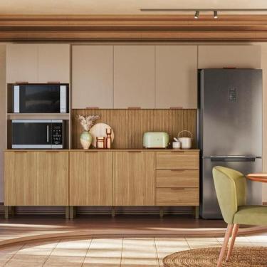 Imagem de Cozinha Completa 10 Portas 3 Gavetas com Painel Ripado 3D Design Moder