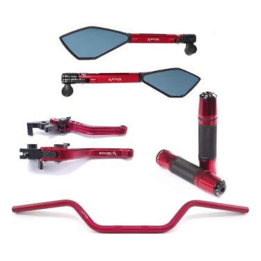 Imagem de Kit Guidão Naked Manopla Retrovisor Manete Fazer Xj6 - NoBrand, Vermel