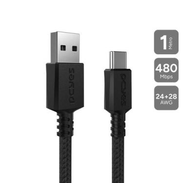 Imagem de Cabo Usb A 2.0 Macho P/ Usb Tipo-c - Preto - 1 Metro - Nylon - Puacn-0