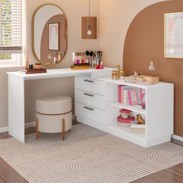 Imagem de Cômoda com Penteadeira Rocher 3 Gavetas 2 Nichos Branco - Pnr Móveis