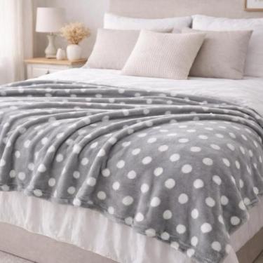 Imagem de Manta Soft Cama Casal Estampa Poá Cobertor Aveludado 2,00x1,80m Fleece