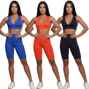 Imagem de KIT 3 Conjunto Top Bojo e Bermuda Ciclista Bella Fiore Roupa Para Academia Treino Fitne...