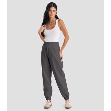 Imagem de Calça Jogger Feminina em Moletom Penteado Dianna Cinza, G, Cinza