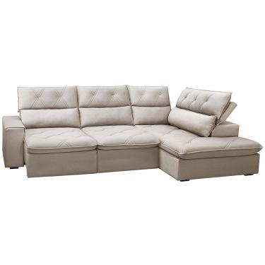 Imagem de Sofá 3 Lugares Retrátil Reclinável Chaise Direito 258cm Bergen F04 Veludo Bege - Lyam D...