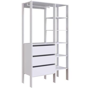 Imagem de Guarda Roupa Closet Modulado Branco 3 Gavetas 100x45x181cm Com Pratele