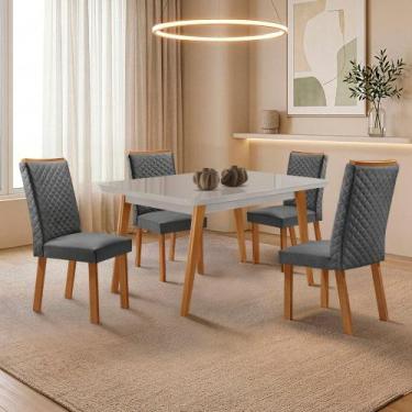 Imagem de Mesa de Jantar Copper 120cm Madeira Tampo Vidro Canto Copo com 4 Cadei