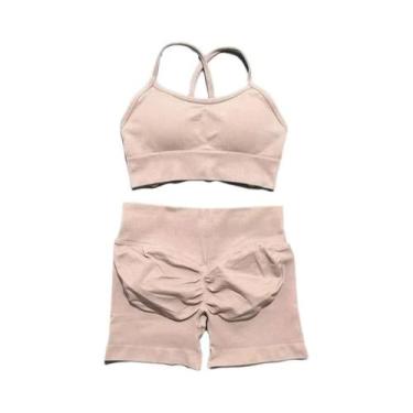 Imagem de Conjunto De Yoga Feminino Sem Costura Com Sutiã Sem Costas, Calça De C
