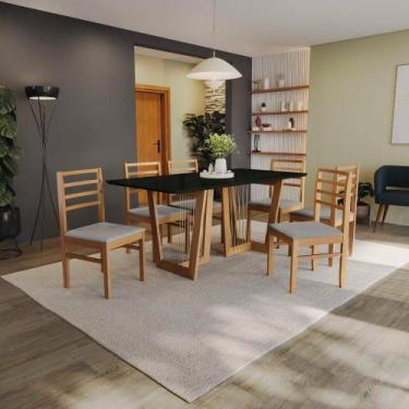 Imagem de Conjunto Sala de Jantar Elisa em Madeira Maciça 6 Cadeiras Boucle Cinz