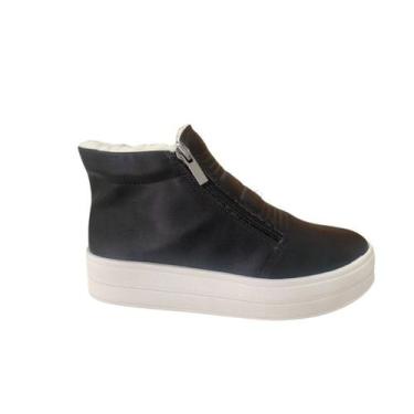 Imagem de Tênis Feminino Quiz Botinha Com Forro Pelo, 36, Preto, Off white