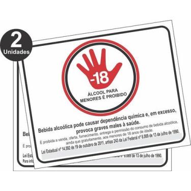 Imagem de 2 Placas Sinalização Proibido Bebida Alcoólica P/ Menores - Royal Art