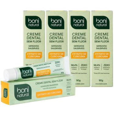 Imagem de Kit 5 Creme Dental Boni Natural Sem Fluor Curcuma Hortela Antisseptico