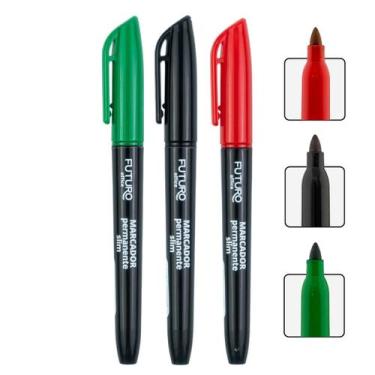 Imagem de Marcador Permanente Traço Fino Slim Profissional 3 Unidades Cores - Fu