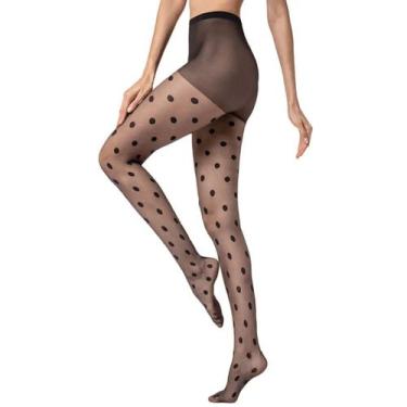 Imagem de Meia Calça Feminina Loba Fio 15 Poá 05717 com Toque Suave, P, Preto