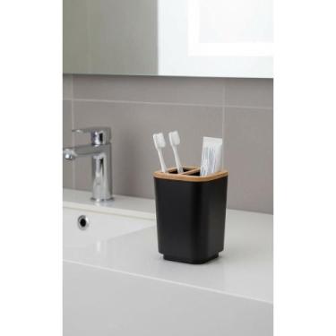 Imagem de Porta Escova Dente Bambu & Preto Elegante para Banheiro Mode - Congrat