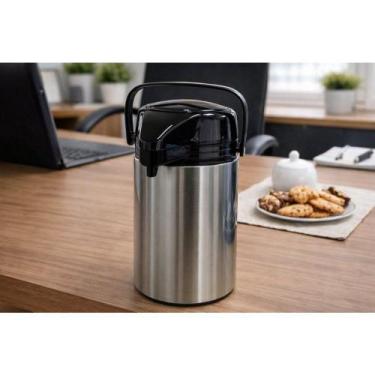 Imagem de Garrafa Térmica Grande 1,9L Inox Pressão Café Chá Leite Quente Frio Re