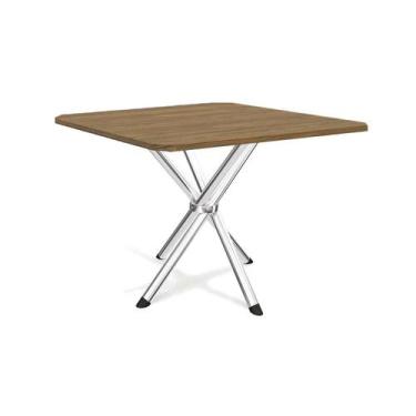 Imagem de Mesa de Cozinha Volga c/ Tampo 90cm Cromada/Nogueira - Kappesberg