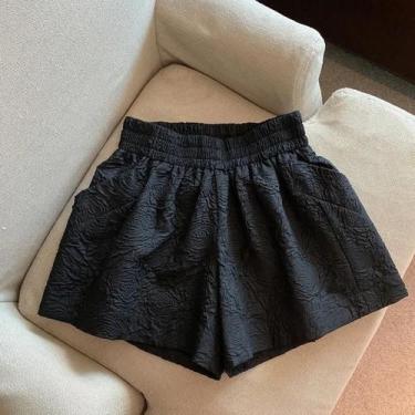 Imagem de Shorts Casuais Vintage Em Jacquard Preto E Branco De Cintura Alta E Pe