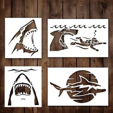 Imagem de Kit Multipack de Stencils para Pintura com Tubarões e Animais do Ocean