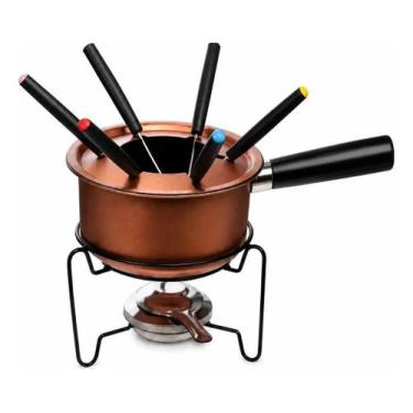 Imagem de Jogo Fondue 10 Peças Aço Carbono Cobre 16cm Queijo Chocolate - Em Casa