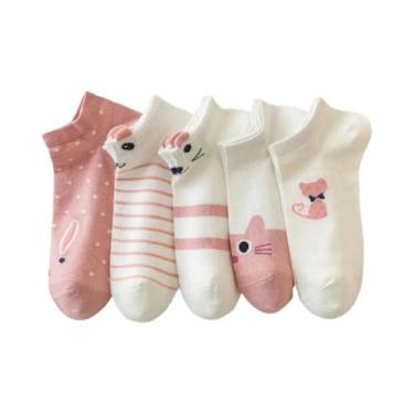 Imagem de Meias Femininas Com Estampa De Desenho Animado, 5 Pares, Respiráveis, 