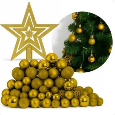 Imagem de Kit Maleta Com 100 Bolas + Brinde Estrela Enfeite Árvore Natal Decoraç