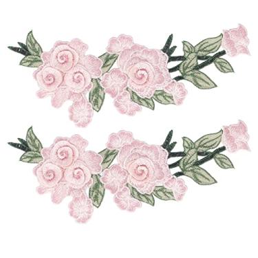 Imagem de Patch bordado de flores, adesivo exclusivo de tecido DIY para camisetas, bolsas, coletes, chapéus, mochilas (11 x 28 cm) (rosa)