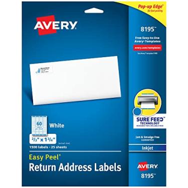 Imagem de Etiquetas de endereço de devolução Avery com alimentação certa para impressoras a jato de tinta, 6,35 x 4,45 cm, 1.500 etiquetas, adesivo permanente (8195), branco
